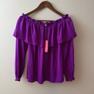 Lilly Pulitzer Dee Off-The-Shoulder Top in the color Paradise Purpl Size S NWT!!